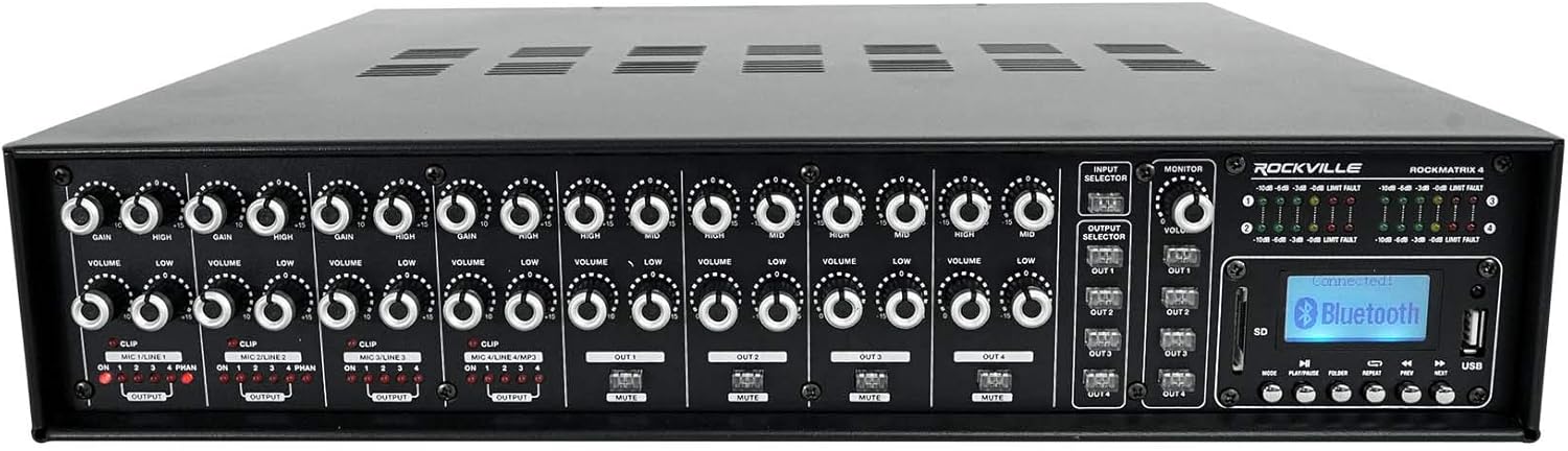 Rockville 4-Zone Commercial Amp: 440W Bluetooth XLR USB/SD