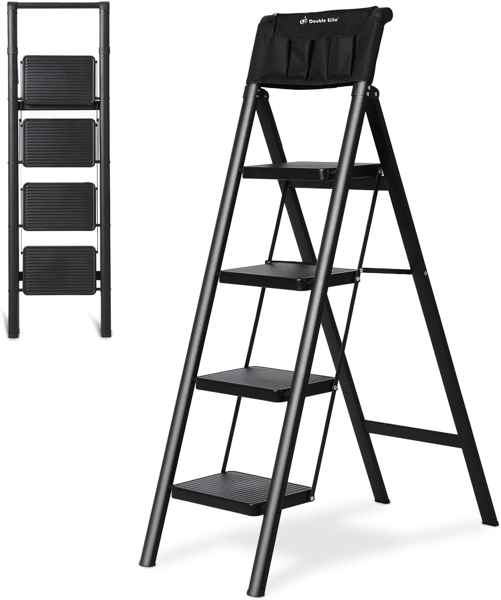 Double Elite 4 Step Folding Ladder with Handgrip and Tool Bag