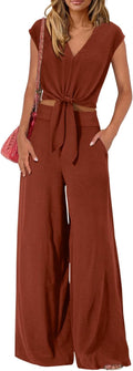 PRETTYGARDEN Women's Summer 2 Piece Outfits - Flowy Crop Top & Wide