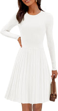 MEROKEETY Ribbed Knit Mini Sweater Dress - Flattering A-Line Swing