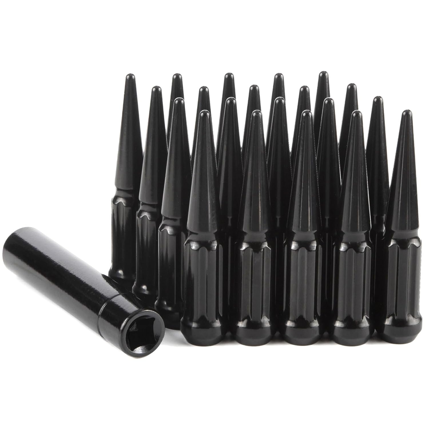 14x1.5 Spike Lug Nuts - Black Closed End Bulge Acorn Style