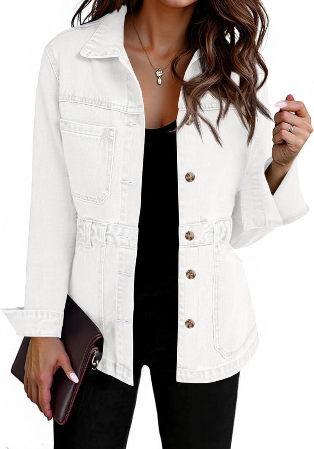 Oversized Distressed Denim Jacket for Women with Pockets