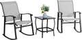 Light Gray Rocking Bistro Set - 3 Piece Small Patio Conversation Set