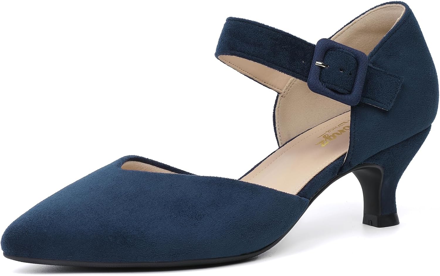 RIBONGZ Comfortable Kitten Heels for Women with Ankle Strap