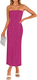 ZESICA Women's 2025 Boho Floral Strapless Bodycon Midi Dress
