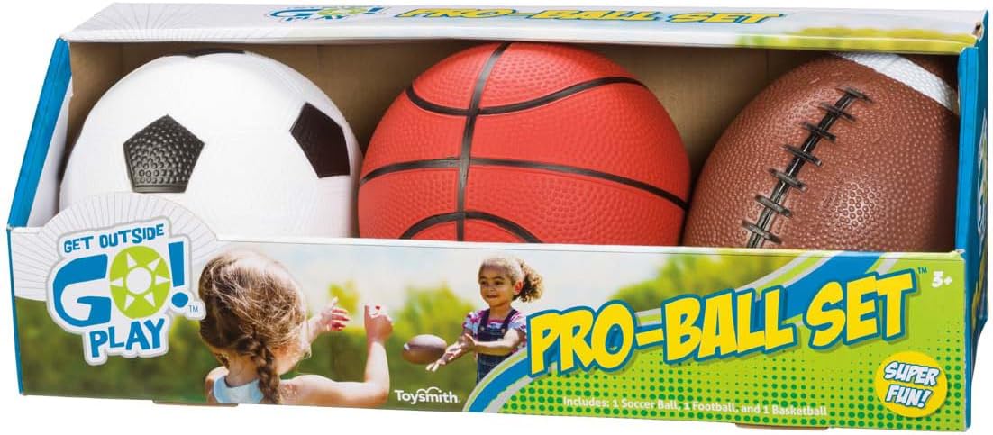 Toysmith Pro-Ball Set: Soccer, Football, Basketball - Get Outside Fun!