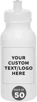 Custom White Push Cap Water Bottles - 50 Pack, 20 oz Bulk