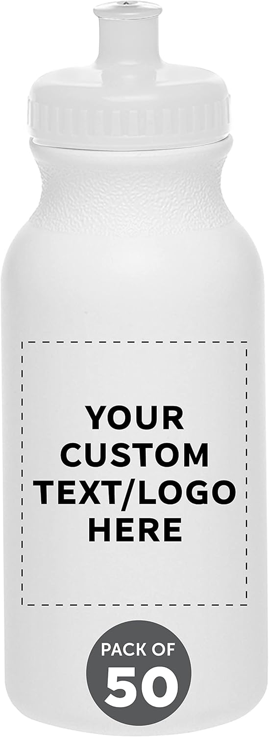 Custom White Water Bottles with Push Cap - 50 Pack for Events