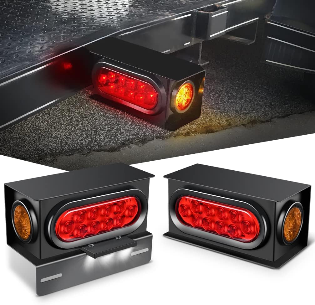 Nilight Steel Trailer Light Boxes Kit with 6Inch Oval Red Lights