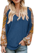 Beyove Boho Tops Long Sleeve V Neck Blouses - Flowy Patchwork Style