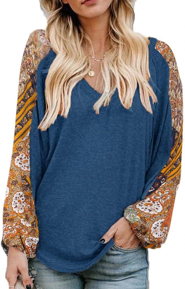 Beyove Boho Tops for Women Long Sleeve V Neck Casual Blouses