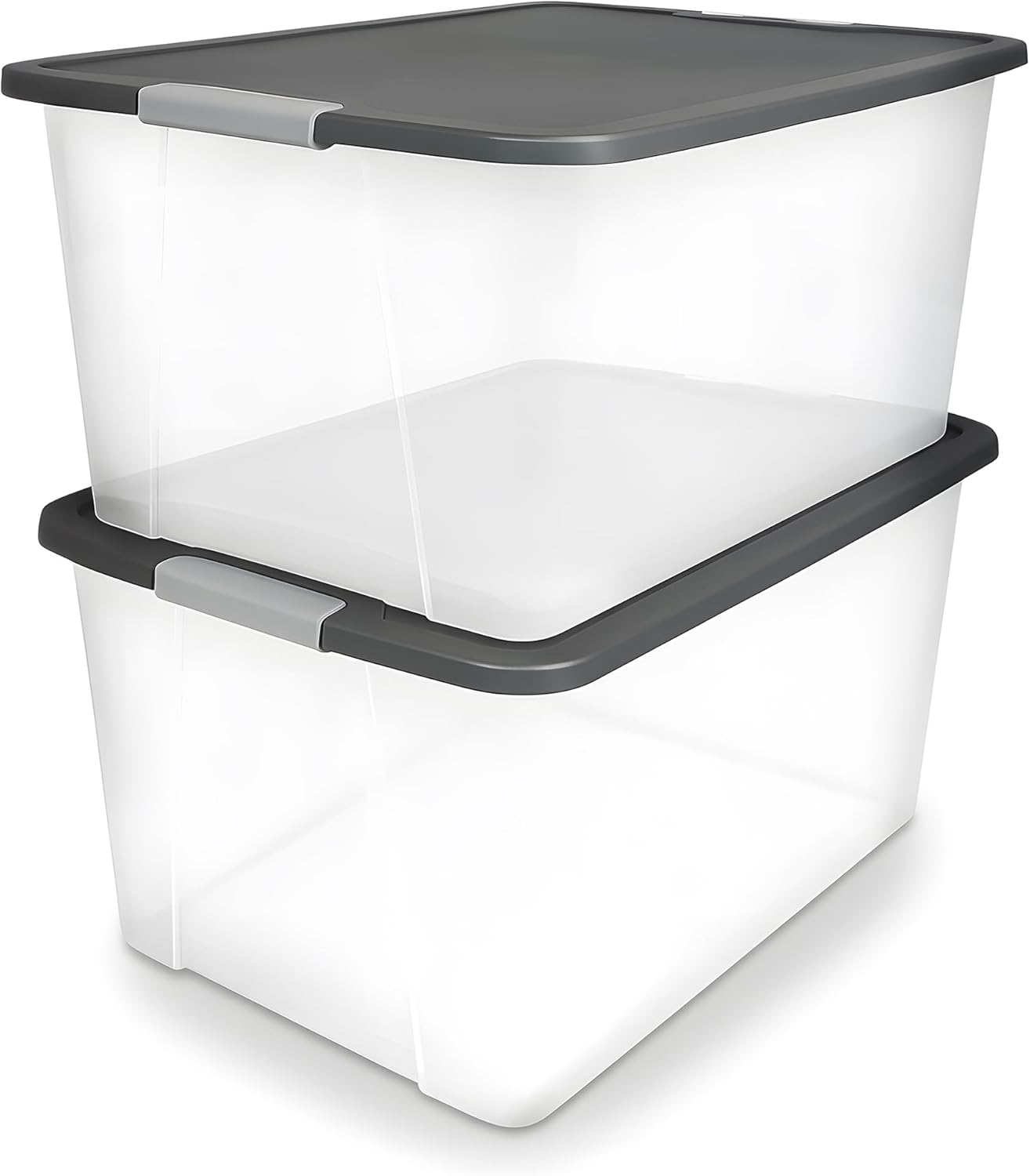 HOMZ 2-Pack Secure Latch Clear Plastic Storage Bins for Organizing