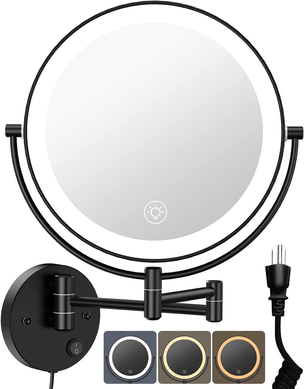 9 Inch Large Wall Mounted Lighted Makeup Mirror with 3 Colors