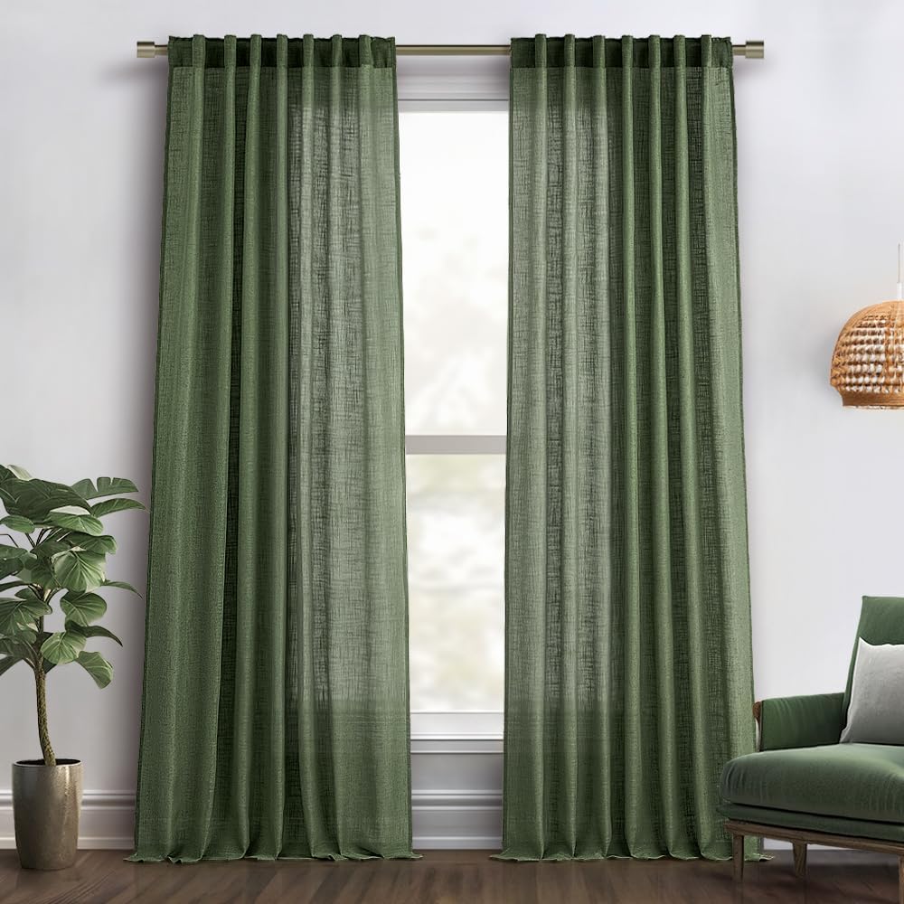 MIULEE Olive Green Linen Curtains for Bedroom Living Room Decor