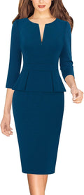 Womens Wear to Work Front Zipper Peplum Pencil Sheath Dress - Knee