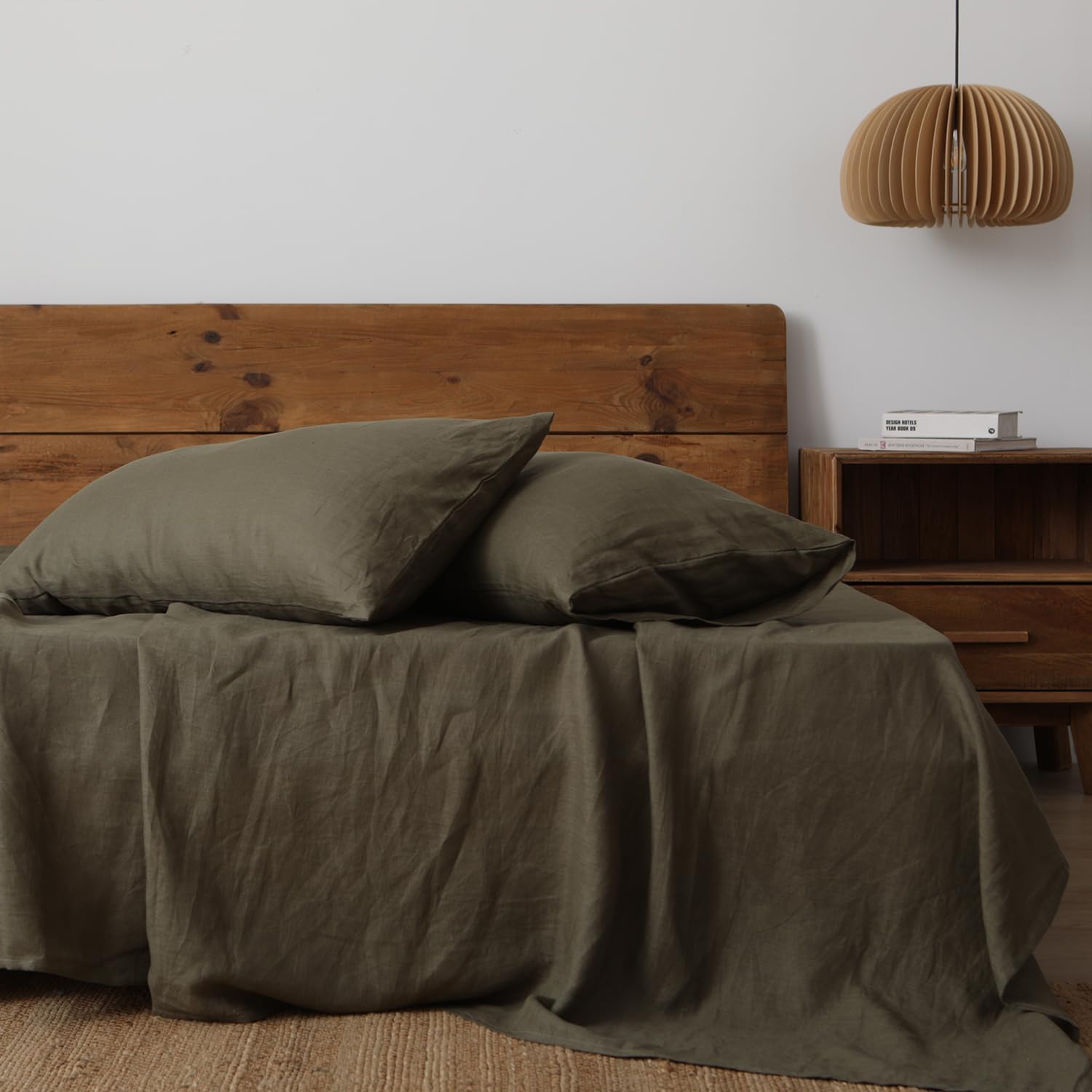 XZ XIFA Olive Green Linen Pillow Case King Set for Comfort