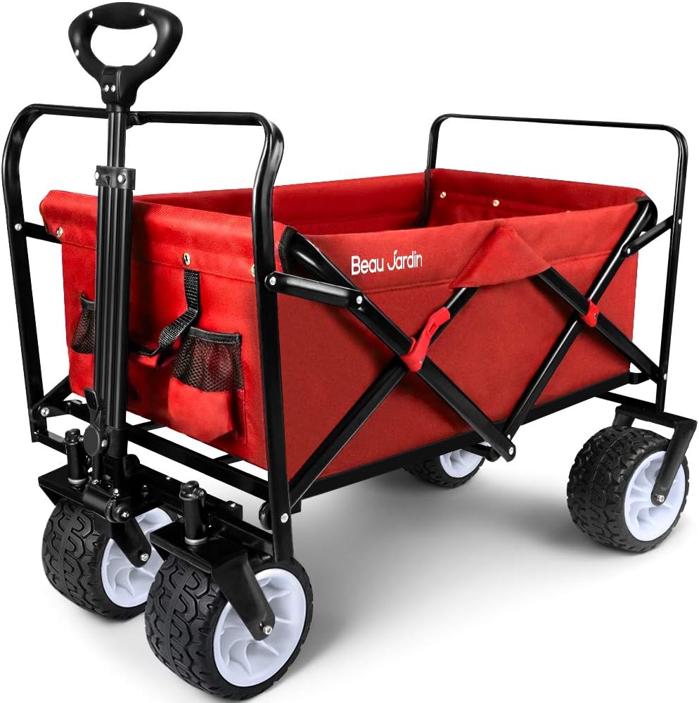 BEAU JARDIN Heavy Duty Folding Beach Wagon - All Terrain, 350 lb Capacity