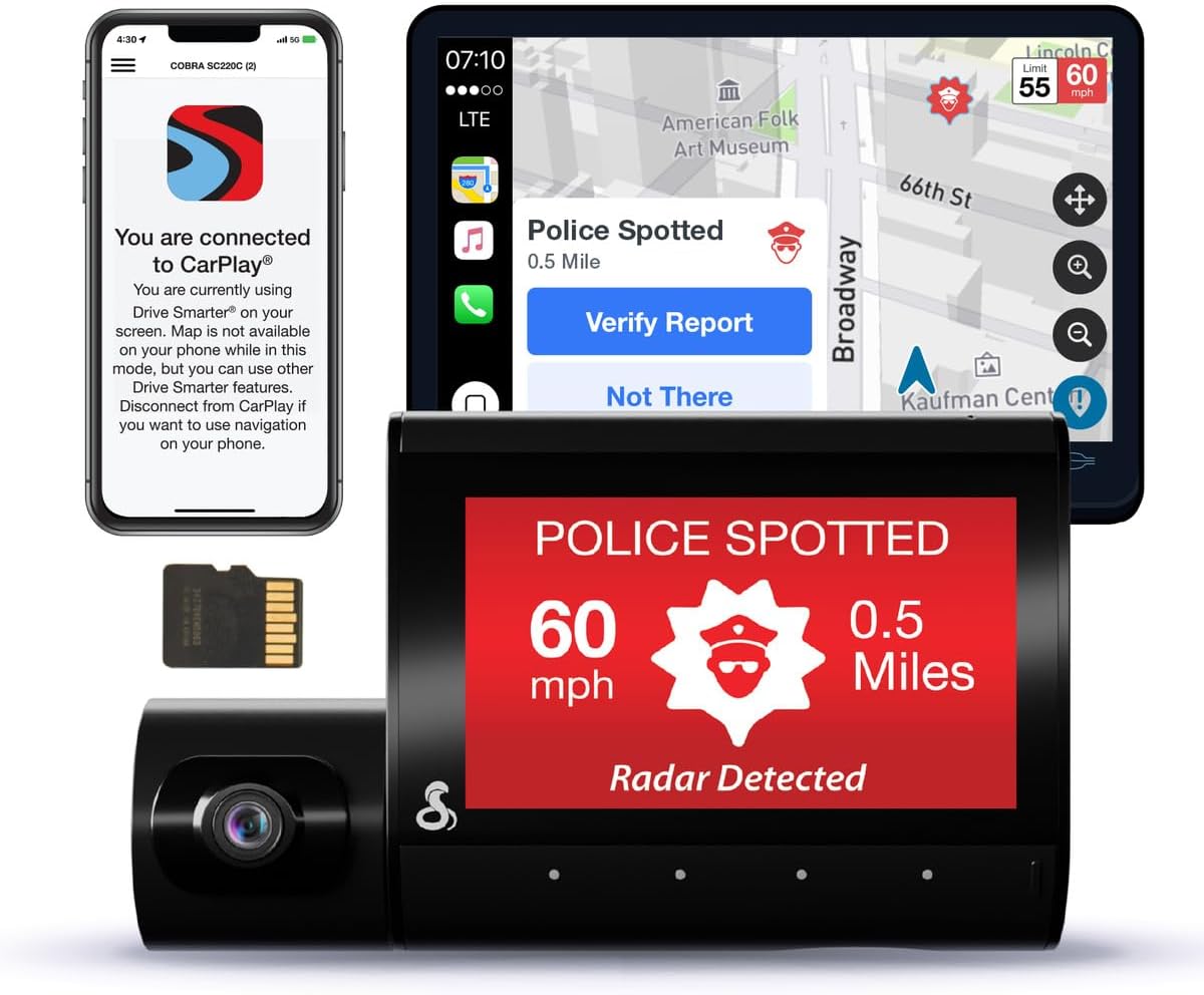 Cobra Smart Dual View Dash Cam with QHD 1440P and Alerts