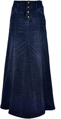 CHARTOU Retro Button-Fly A-Line Maxi Denim Skirt - Flattering Ankle