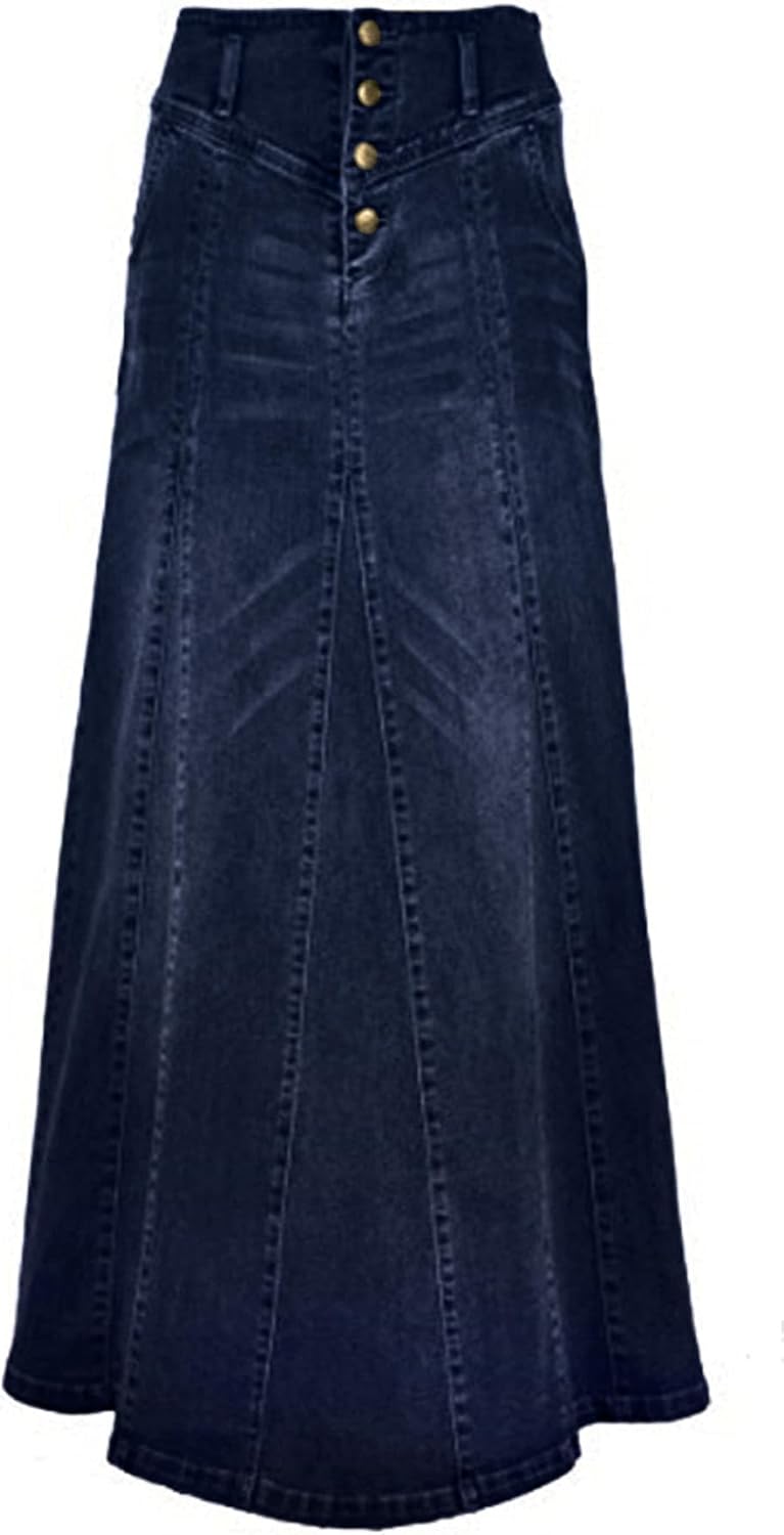 Retro A-Line Maxi Long Denim Skirt for Women by CHARTOU
