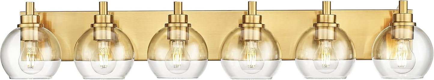6 Light Brushed Gold Vanity Light with Globe Glass Shades