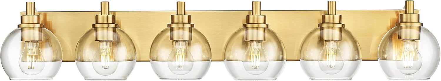 6 Light Brushed Gold Vanity Light with Globe Glass Shades
