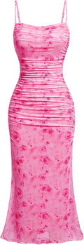 GORGLITTER Women's Floral Ruched Bodycon Midi Dress (Style 3YRT)
