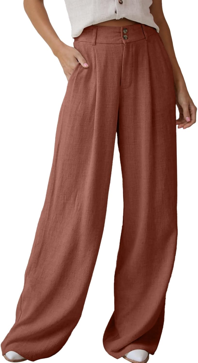 Dokotoo Womens Linen Pants Casual Loose Wide Leg Trousers