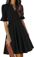 Mokayee Womens Summer V Neck Ruffle Short Sleeve Fit and Flare