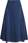 Kate Kasin Women's Suede Midi Skirt High Waist A-Line - Versatile Fall