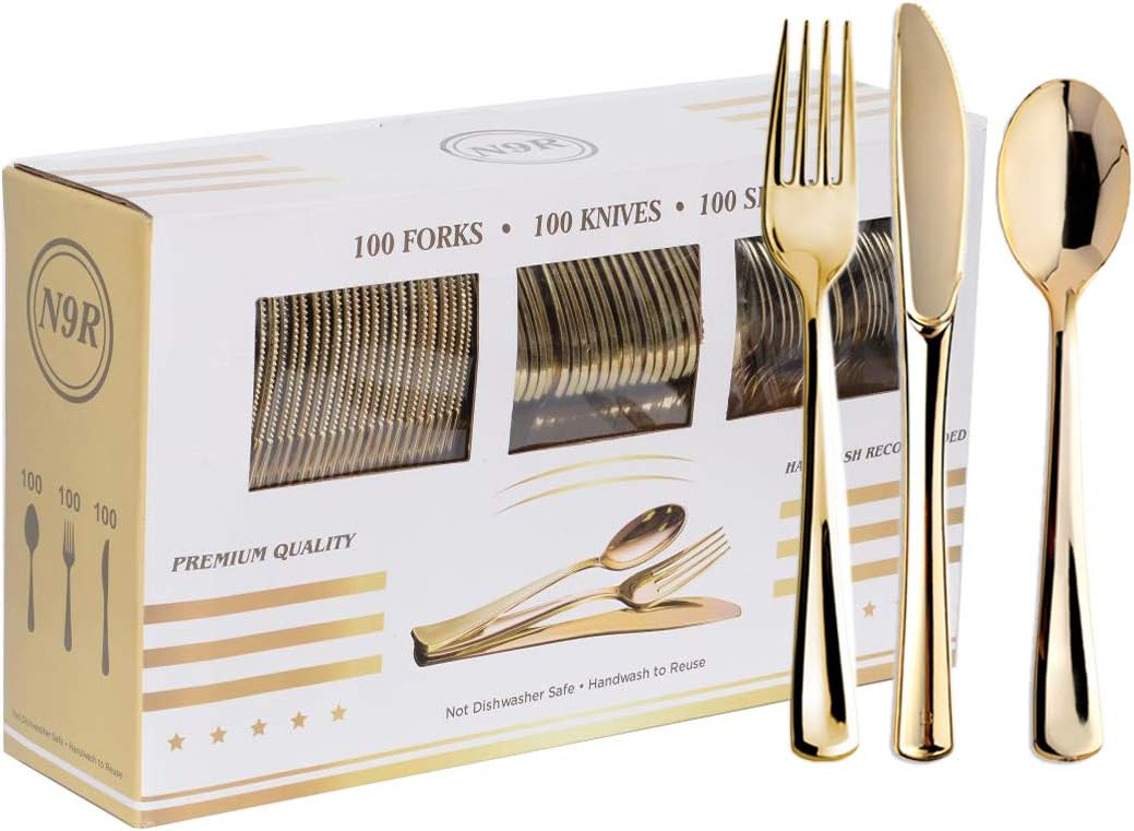 Premium Gold Plastic Cutlery Set - 300PCS