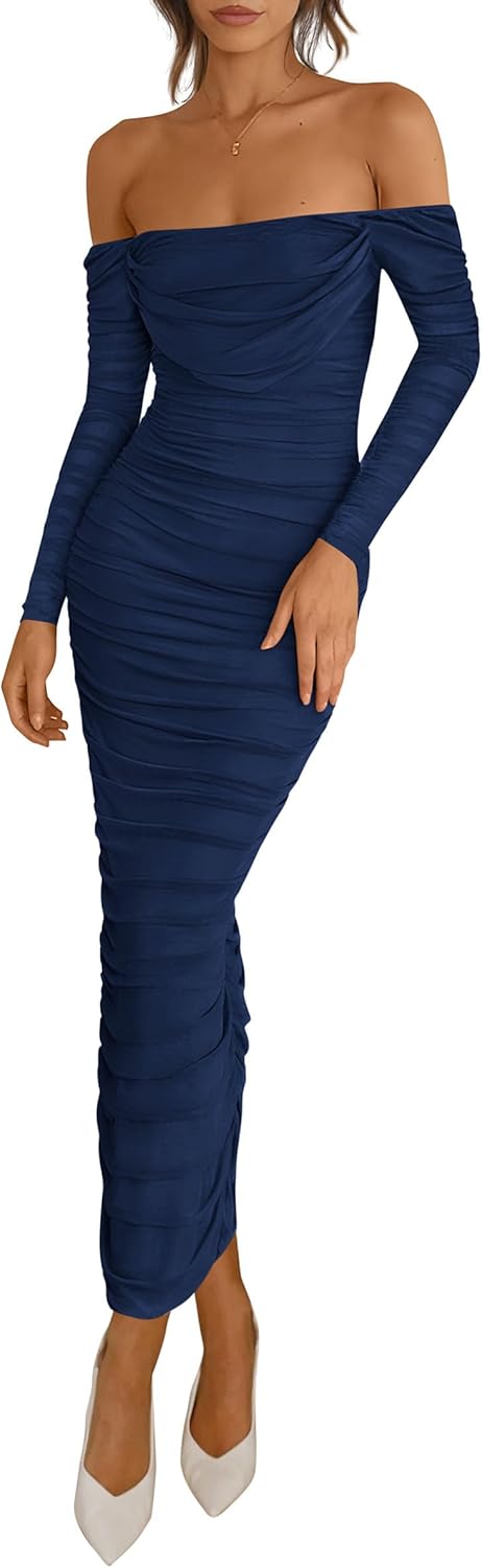 PRETTYGARDEN Womens Off Shoulder Maxi Dress for Fall Events