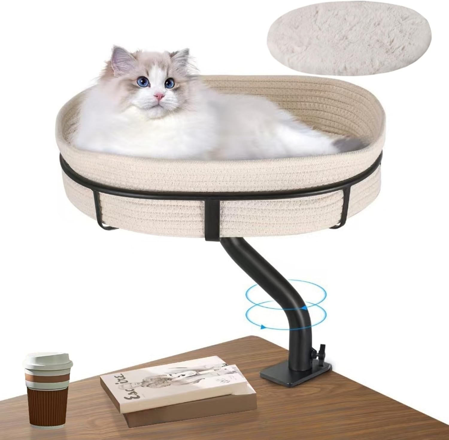 Cat Desk Bed - Space-Saving 360 Rotating Mount for Cats