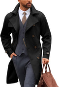Mens Trench Coat Double Breasted Notched Lapel - Belted Long Overcoat