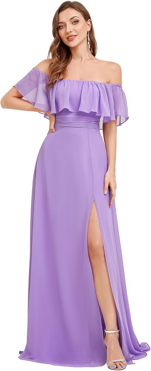 Elegant Off The Shoulder Side Split Maxi Bridesmaid Dress