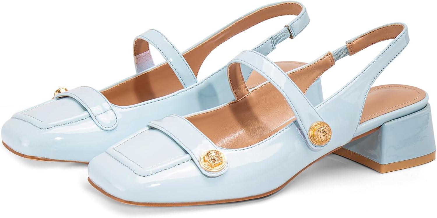 Slingback Mary Jane Heels for Women with Low Block Heel Style