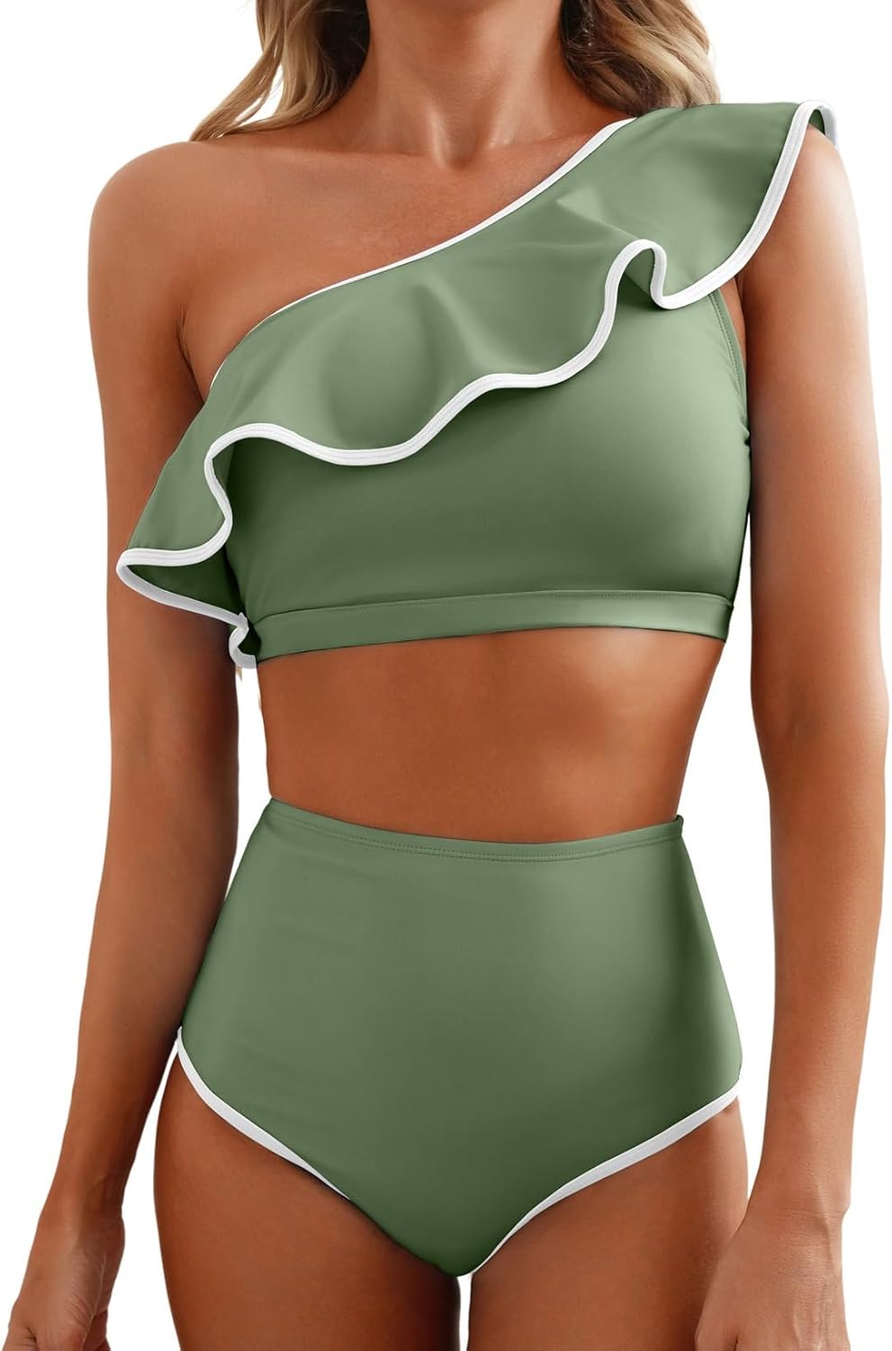 One Shoulder Bikini Sets with Ruffle Hem for Elegant Style