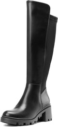 Women's Knee High Boots with Platform Round Toe - Stretch Fit