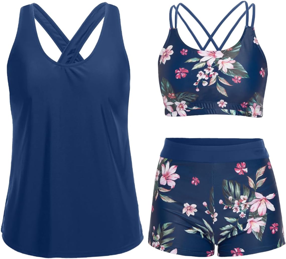 Stylish 3 Piece Tankini Swimsuits for Women with Tummy Control