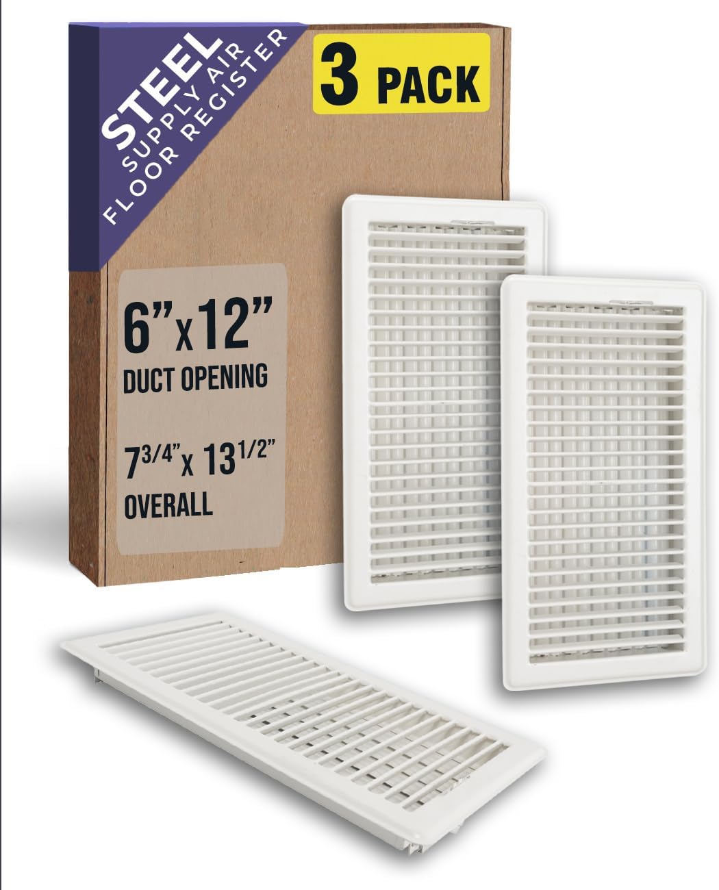 3 Pack Floor Register with Louvered Design for Duct Openings