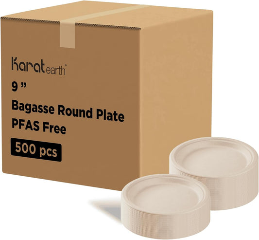Karat Earth Bagasse Compostable Plates - Eco-Friendly 9-Inch