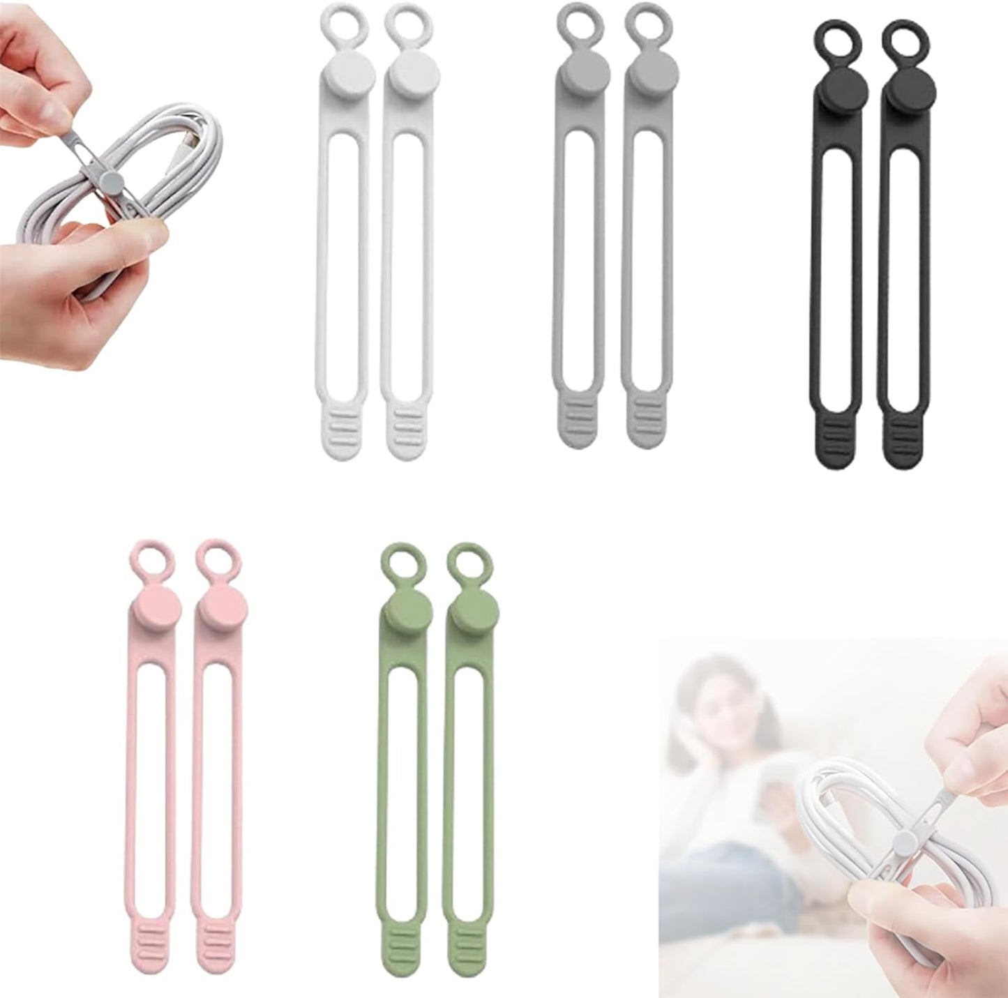 10Pcs Silicone Cable Ties - Tidy Cables Effortlessly!