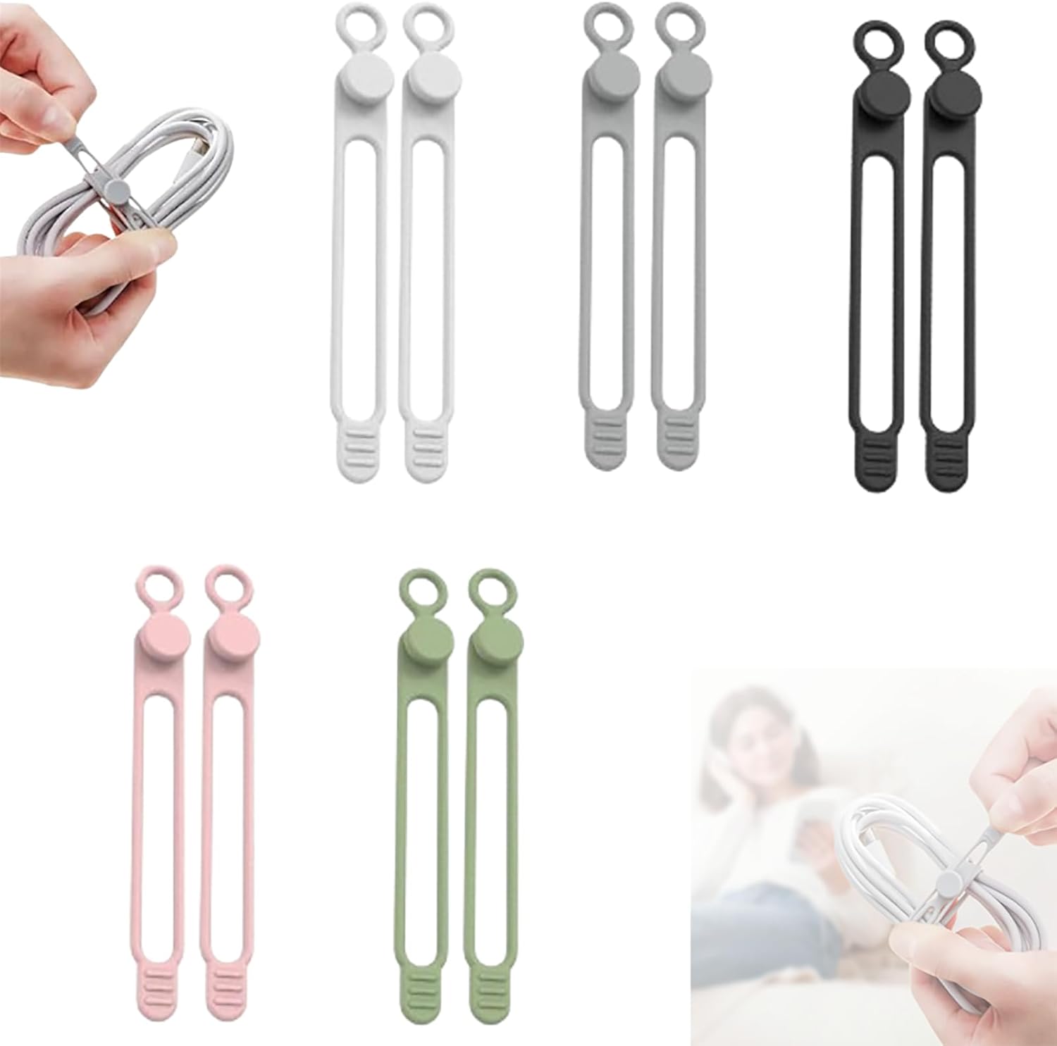 10Pcs Silicone Cable Ties - Tidy Cables Effortlessly!