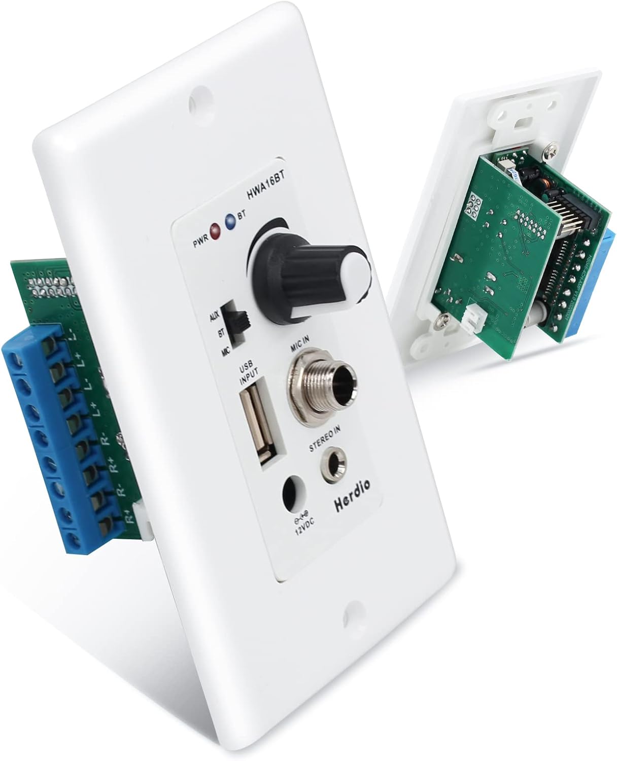 Herdio Bluetooth Wall Amplifier for 4 Speakers with USB Inputs