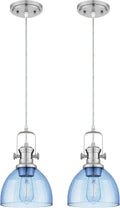 2 Pack Pendant Lights Kitchen Island with Blue Seeded Glass - Vintage