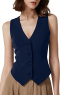 QINSEN Womens V Neck Vest Top Sleeveless Button Down Crop Top