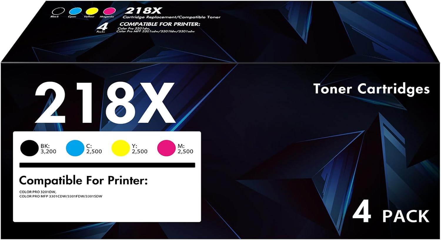 218X Toner Cartridges 4 Pack with Chip for HP Printers