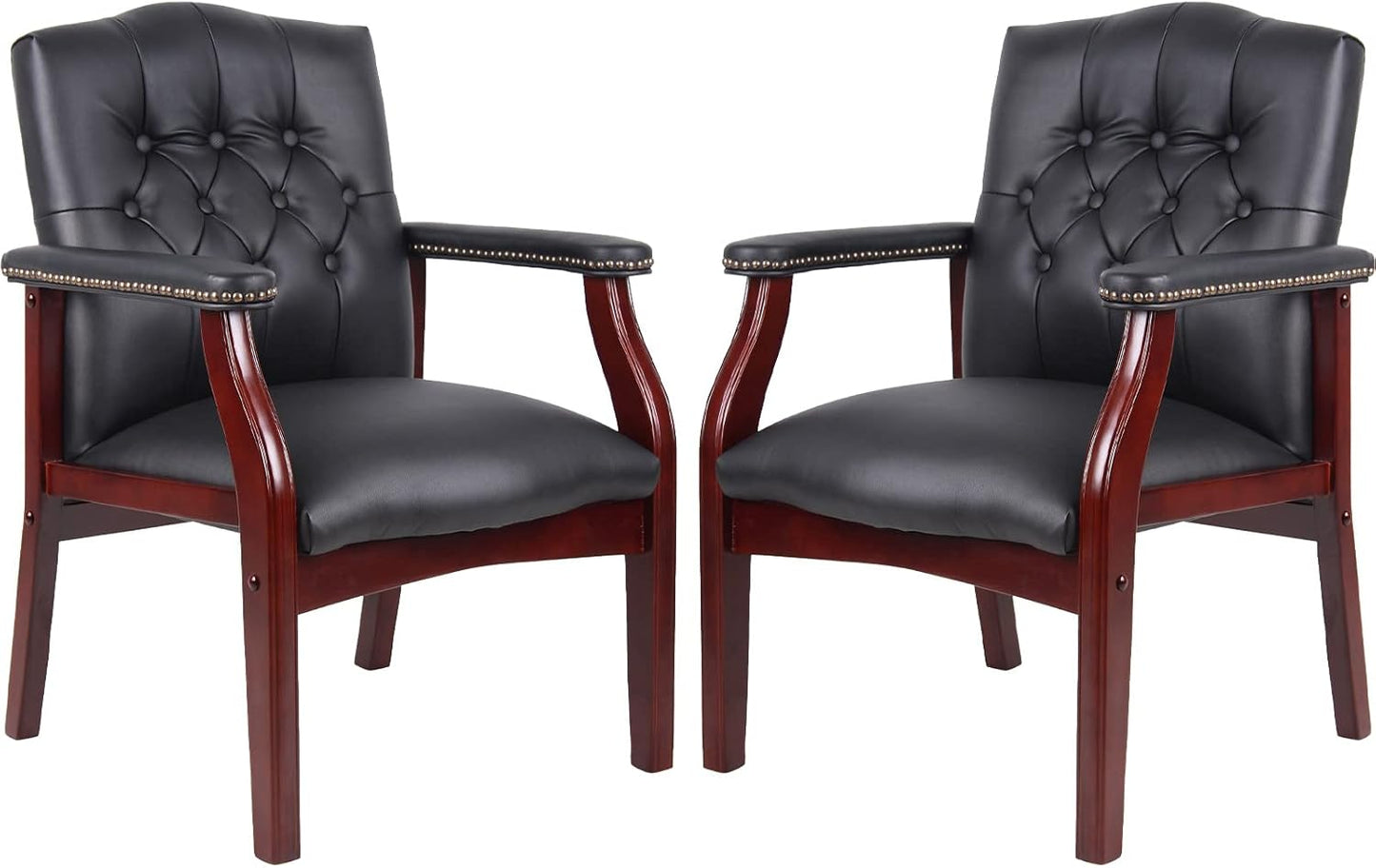 Black Leather Office Chairs Set of 2 - Ergonomic Guest Chairs