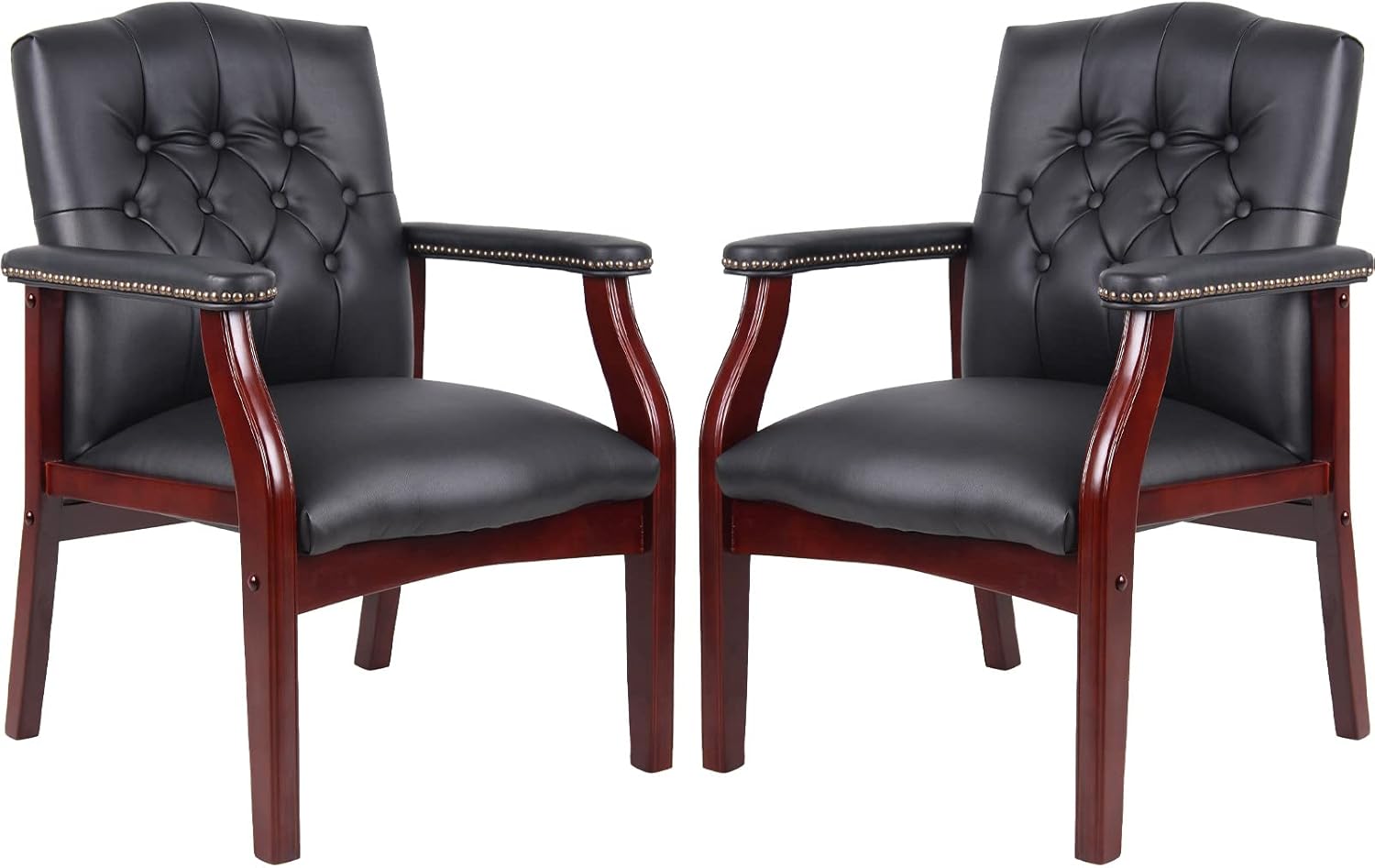 Black Leather Office Chairs Set of 2 - Ergonomic Guest Chairs