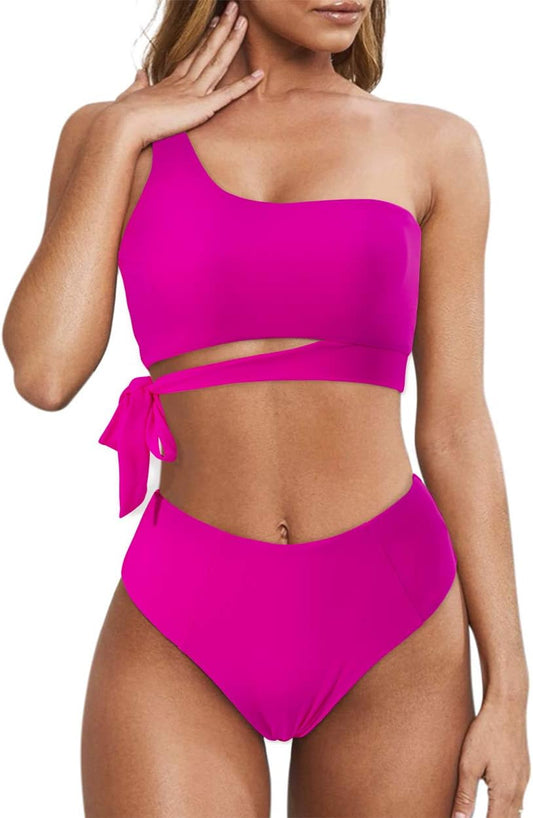 One Shoulder High Waisted Bikini Set for Stylish Summer Fun